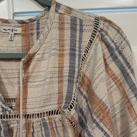Maaji Plaid Beige and Blue Blouse - Picture 3 of 11